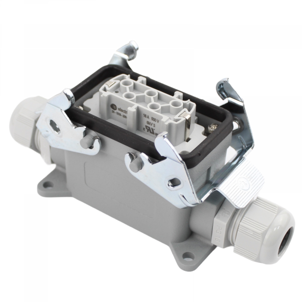 Industriesteckverbinder - Sockelgehäuse seitlicher Eingang + Buchse 10 Polig 16A - Metall - Kopie